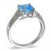 14K White Gold Blue Topaz With Diamond Ring