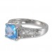 14K White Gold Blue Topaz With Diamond Ring