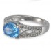 14K White Gold Blue Topaz With Diamond Ring