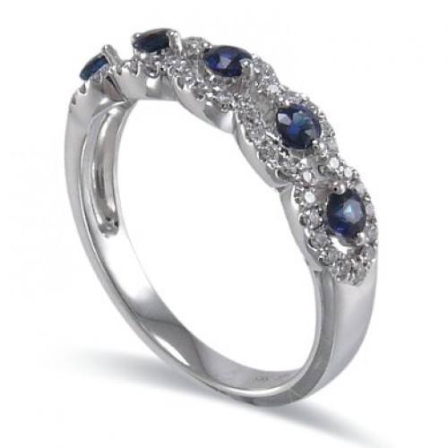 14K White Gold Sapphire With Diamond Ring