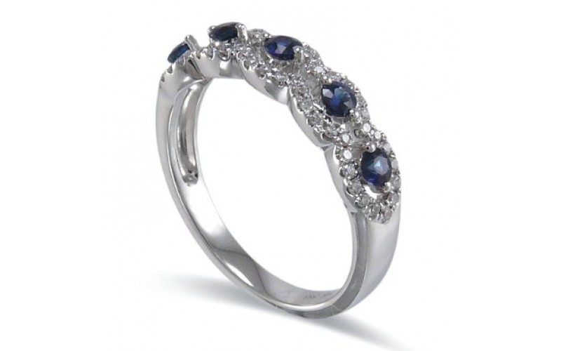 14K White Gold Sapphire With Diamond Ring