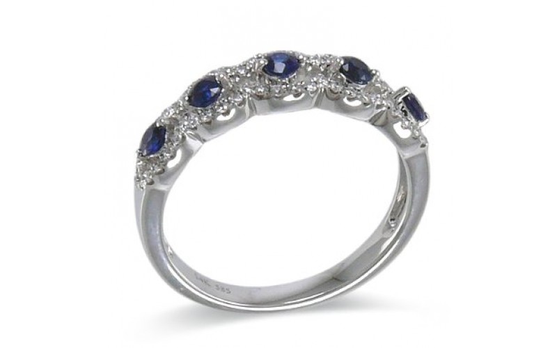 14K White Gold Sapphire With Diamond Ring