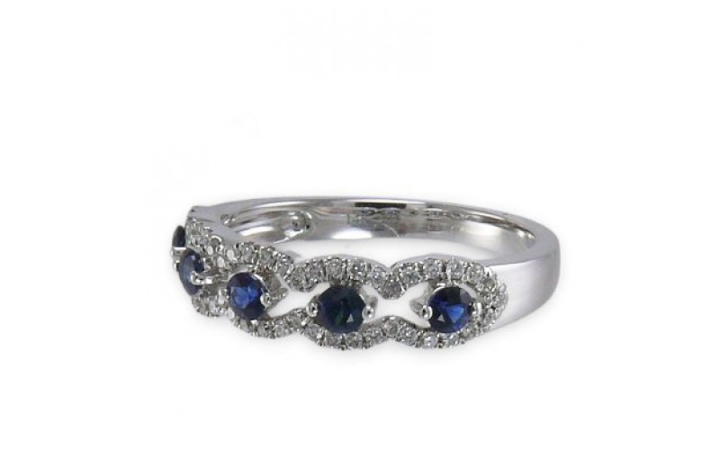 14K White Gold Sapphire With Diamond Ring
