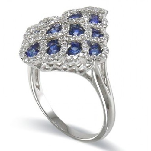 14K White Gold Sapphire With Diamond Ring