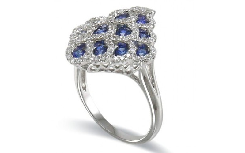 14K White Gold Sapphire With Diamond Ring