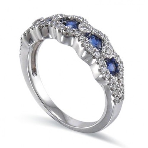 14K White Gold Sapphire With Diamond Ring