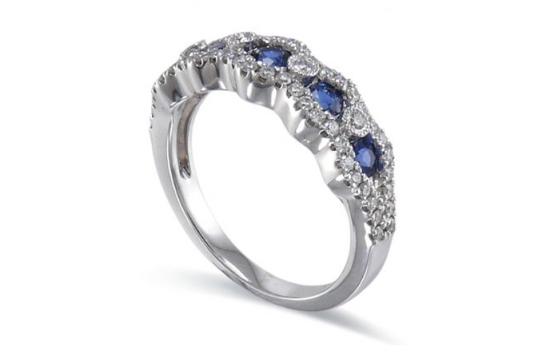 14K White Gold Sapphire With Diamond Ring