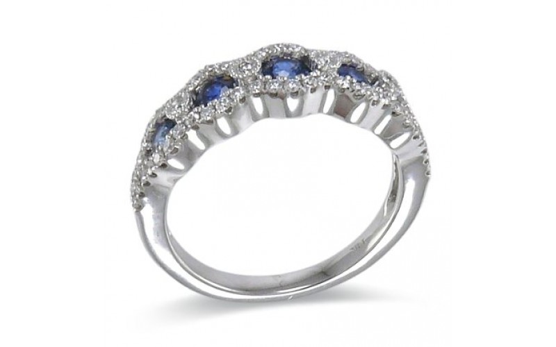 14K White Gold Sapphire With Diamond Ring