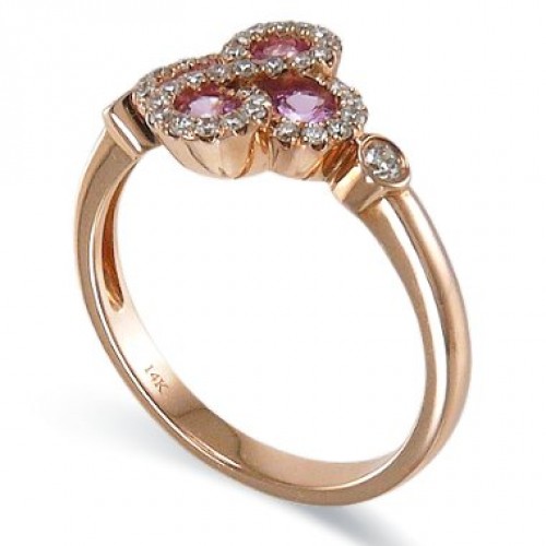 14K Rose Gold Pink Sapphire With Diamond Ring