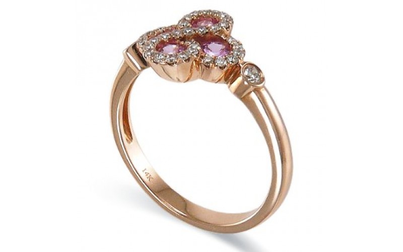 14K Rose Gold Pink Sapphire With Diamond Ring