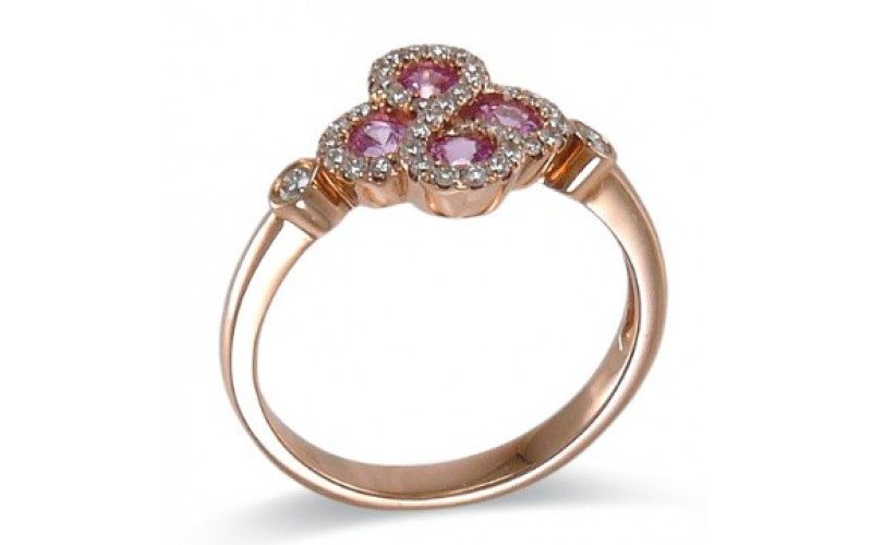 14K Rose Gold Pink Sapphire With Diamond Ring