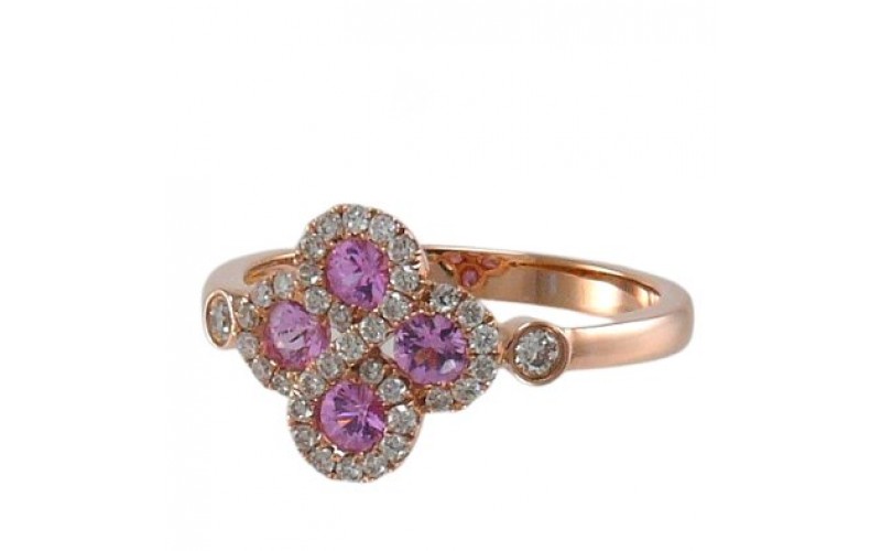 14K Rose Gold Pink Sapphire With Diamond Ring