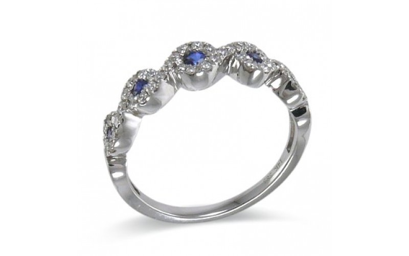 14K White Gold Sapphire With Diamond Ring