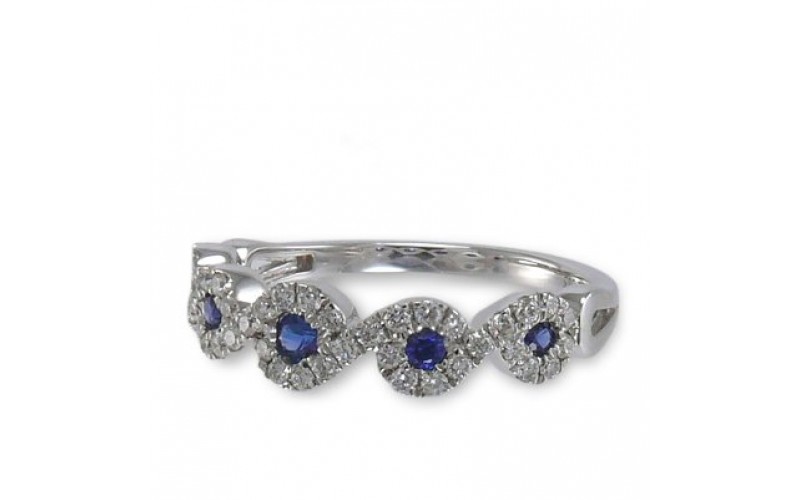 14K White Gold Sapphire With Diamond Ring