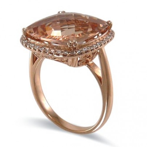 14K Rose Gold MorganiteWith Diamond Ring