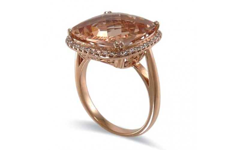 14K Rose Gold MorganiteWith Diamond Ring