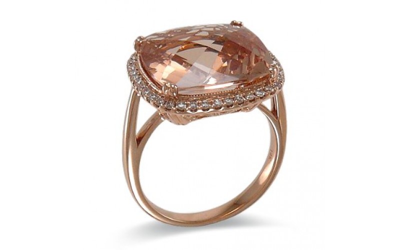 14K Rose Gold MorganiteWith Diamond Ring