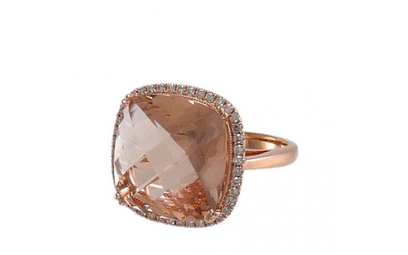 14K Rose Gold MorganiteWith Diamond Ring