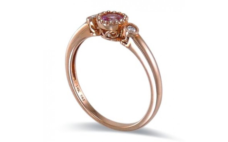 14K Rose Gold Pink Sapphire With Diamond Ring