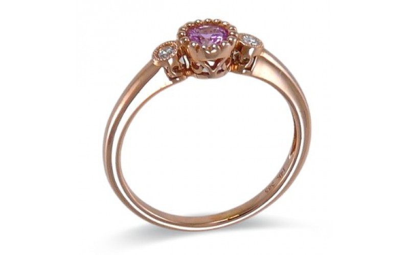 14K Rose Gold Pink Sapphire With Diamond Ring