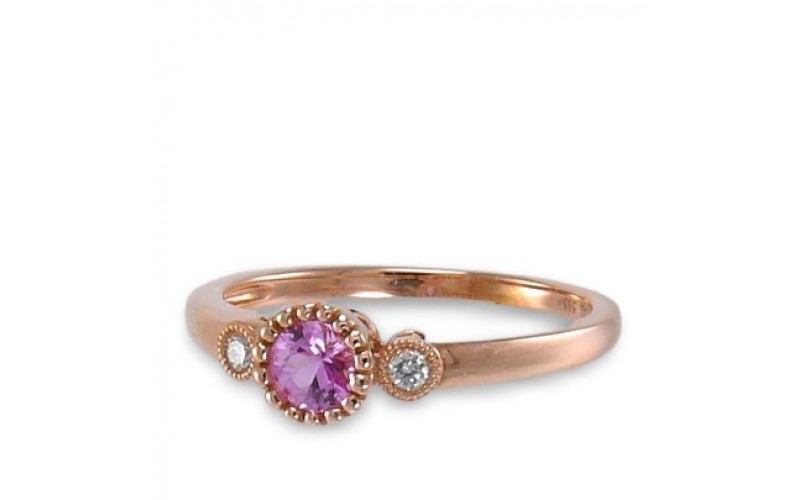 14K Rose Gold Pink Sapphire With Diamond Ring