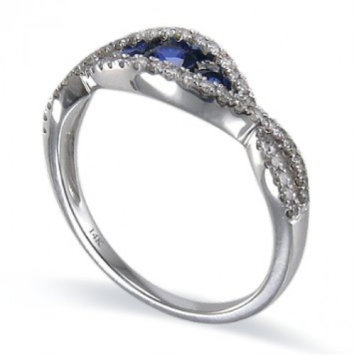 14K White Gold Sapphire With Diamond Ring