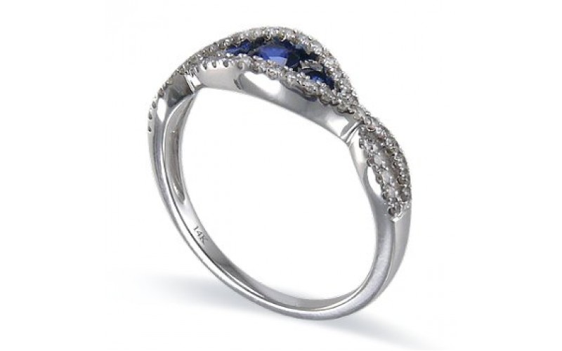 14K White Gold Sapphire With Diamond Ring