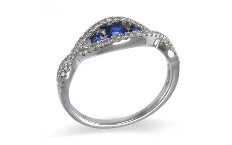 14K White Gold Sapphire With Diamond Ring