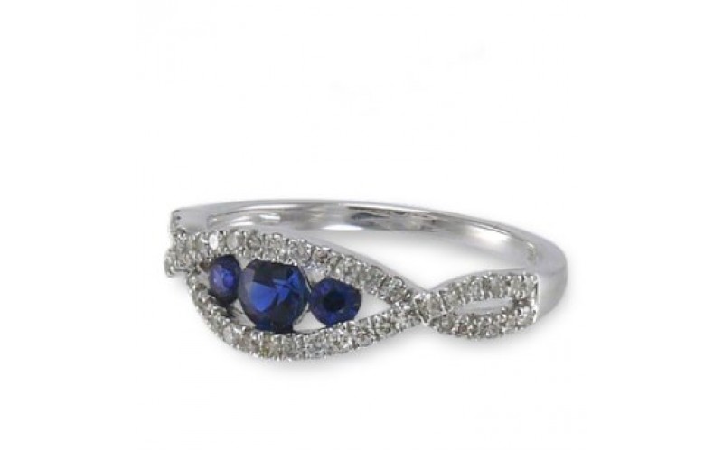 14K White Gold Sapphire With Diamond Ring