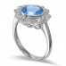 14K White Gold Blue Topaz With Diamond Ring