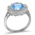 14K White Gold Blue Topaz With Diamond Ring