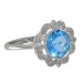 14K White Gold Blue Topaz With Diamond Ring