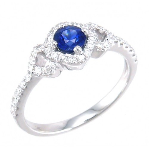 14K White Gold Sapphire With Diamond Ring