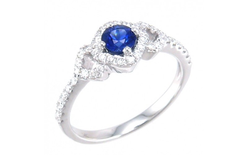 14K White Gold Sapphire With Diamond Ring