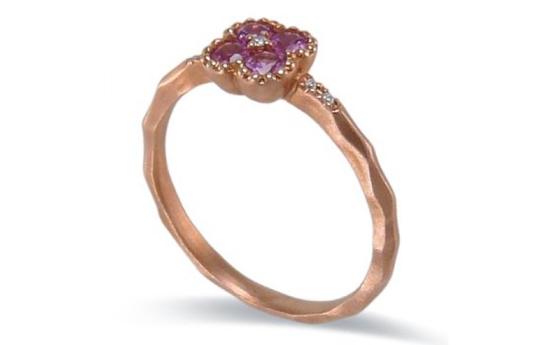 14K Rose Gold Pink Sapphire With Diamond Ring