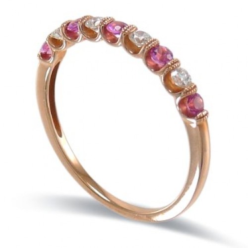 14K Rose Gold Pink Sapphire With Diamond Ring