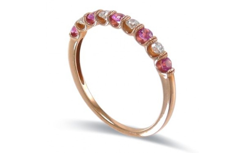 14K Rose Gold Pink Sapphire With Diamond Ring