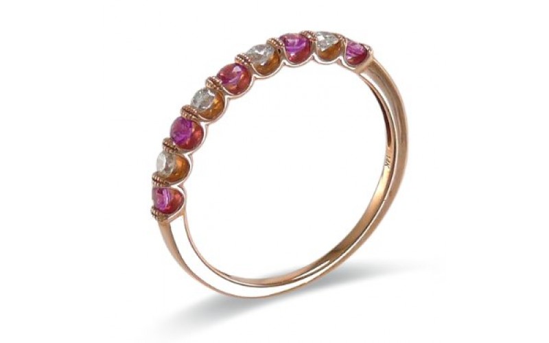 14K Rose Gold Pink Sapphire With Diamond Ring
