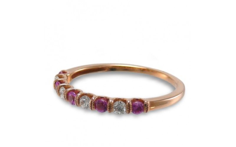 14K Rose Gold Pink Sapphire With Diamond Ring