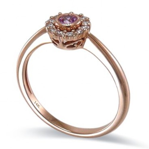 14K Rose Gold Pink Sapphire With Diamond Ring