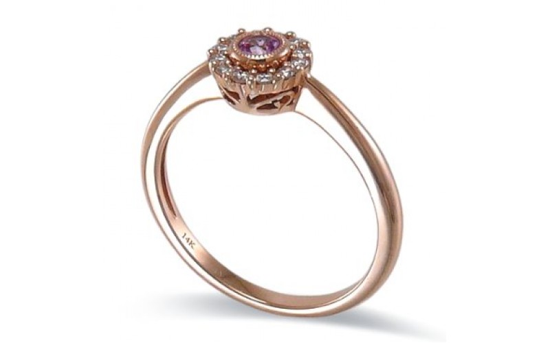 14K Rose Gold Pink Sapphire With Diamond Ring