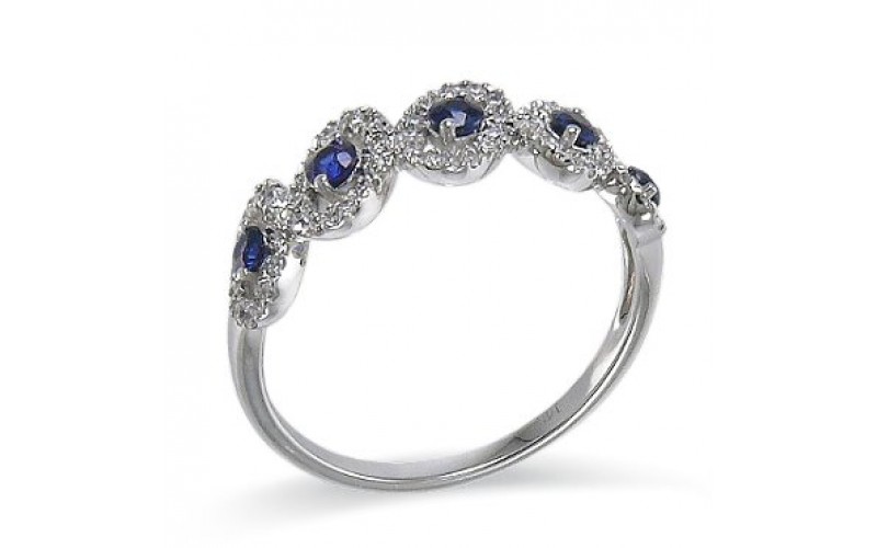 14K White Gold Sapphire With Diamond Ring
