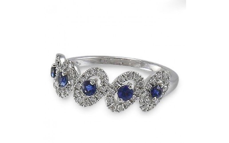 14K White Gold Sapphire With Diamond Ring