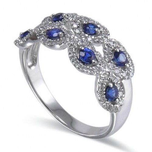 14K White Gold Sapphire With Diamond Ring