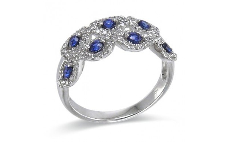 14K White Gold Sapphire With Diamond Ring