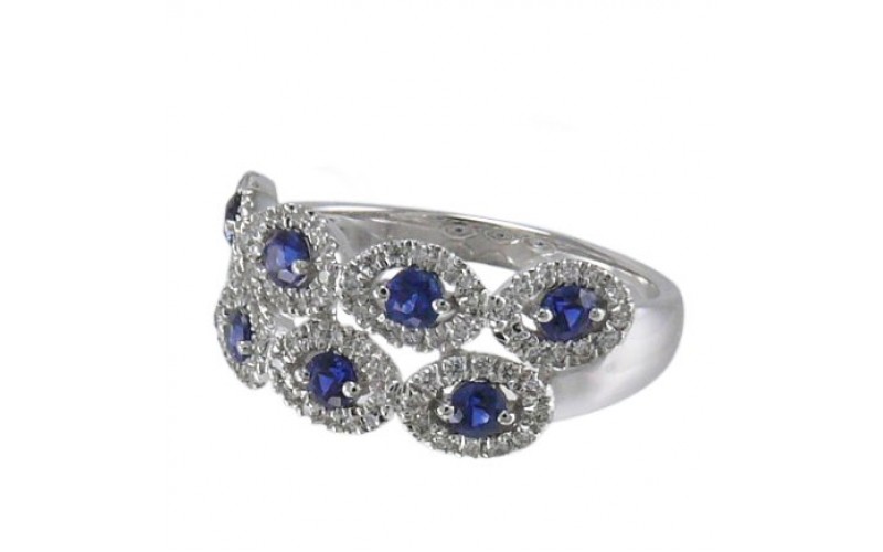 14K White Gold Sapphire With Diamond Ring