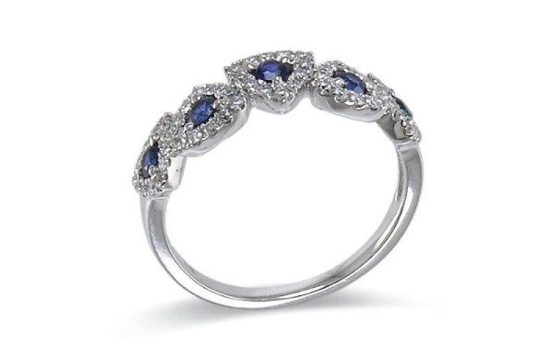 14K White Gold Sapphire With Diamond Ring