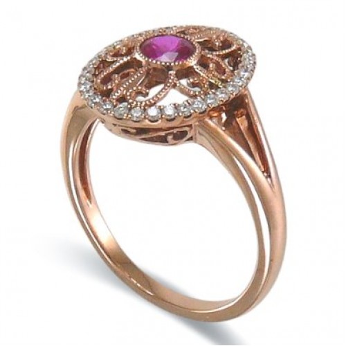 14K Rose Gold Ruby With Diamond Ring