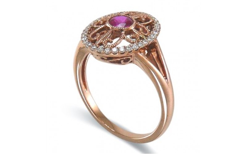 14K Rose Gold Ruby With Diamond Ring