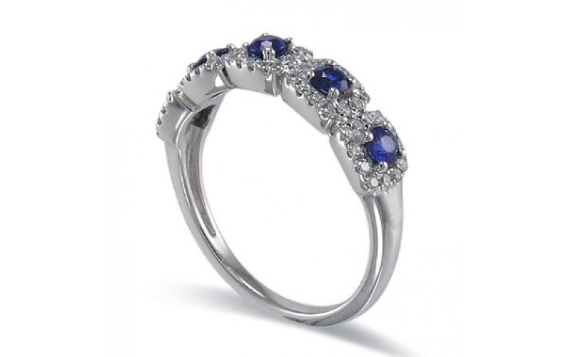 14K White Gold Sapphire With Diamond Ring